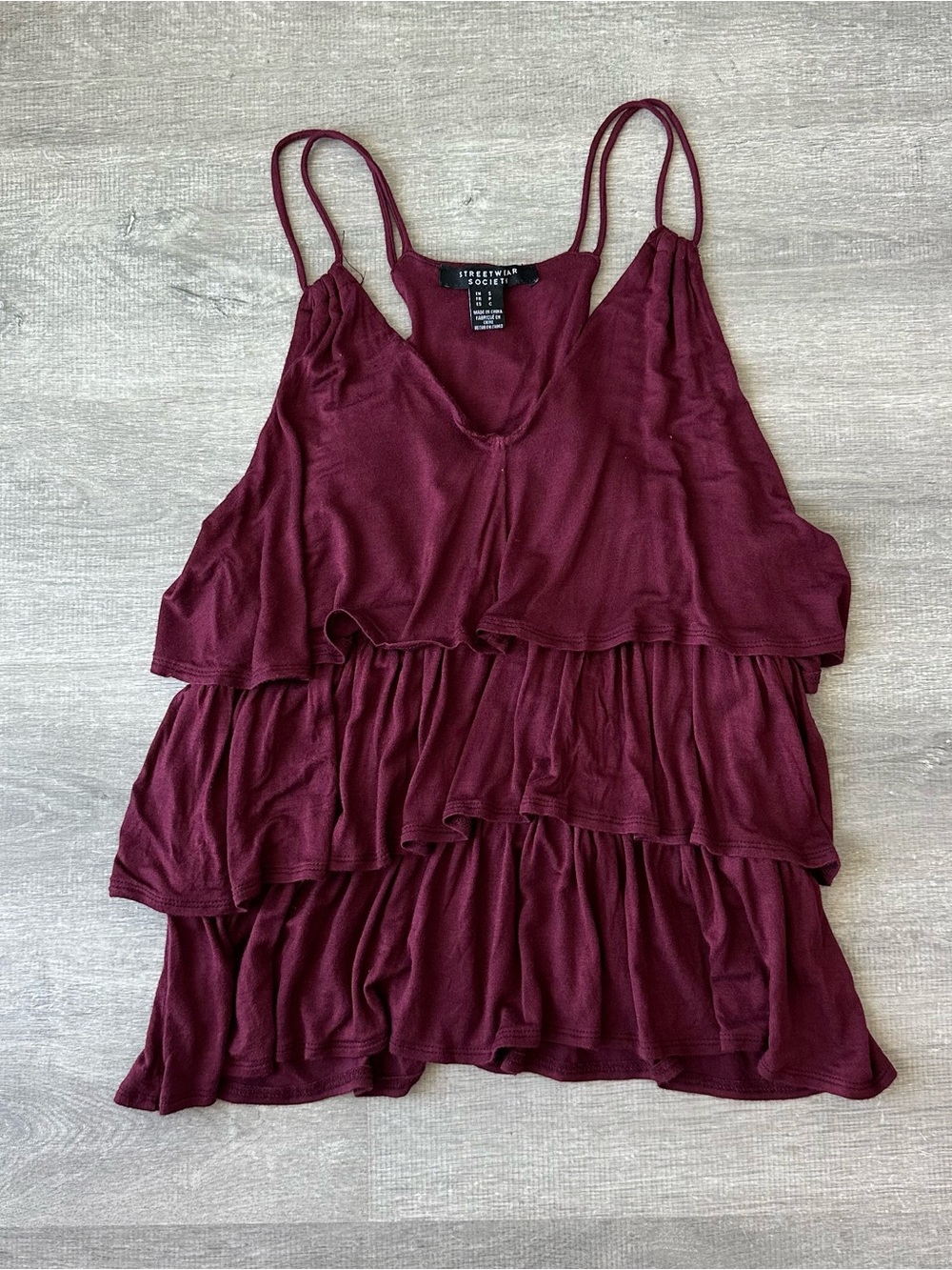 Y2K Street Wear Society Burgundy Ruffle Cami Tank Top